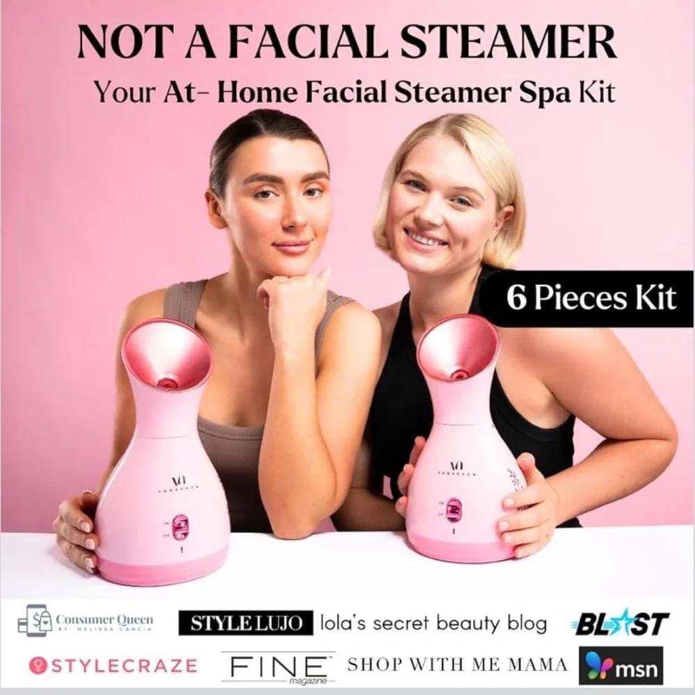 WOMANS SKIN CARE ROUTINE Pink Facial Steamer with Headband NEW